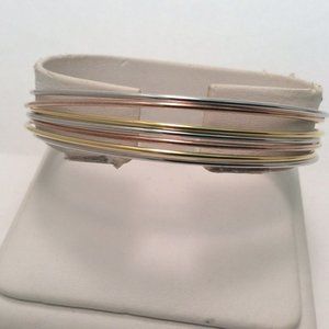 Sterling Silver 925 Lady's 7 Days Tri-Color Tube Bangle Bracelet